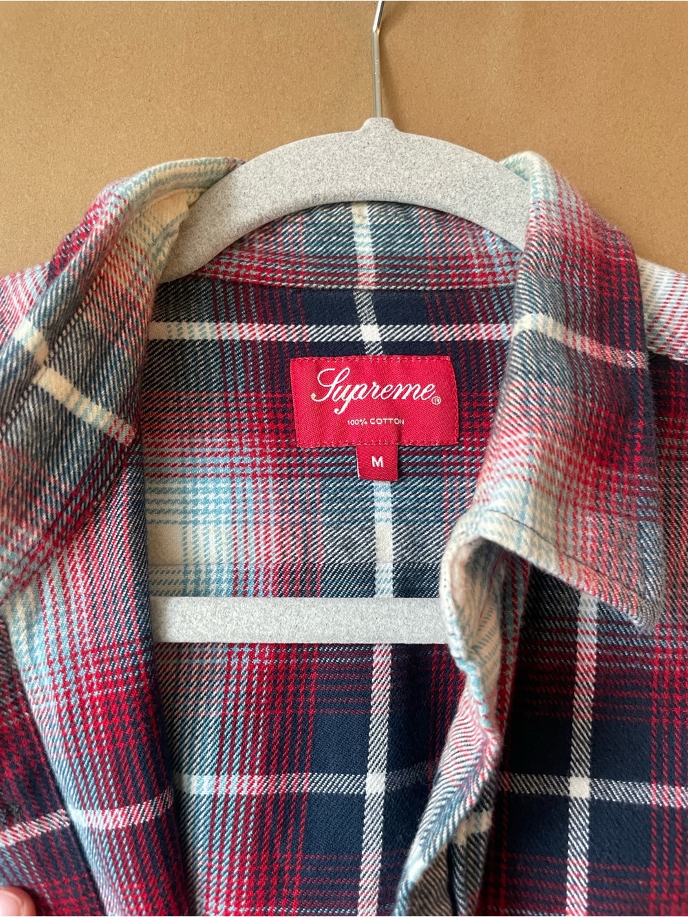 Supreme Red Navy White Plaid Short-Sleeve Button-Down Shirt WORN ONCE - Picture 2 of 4